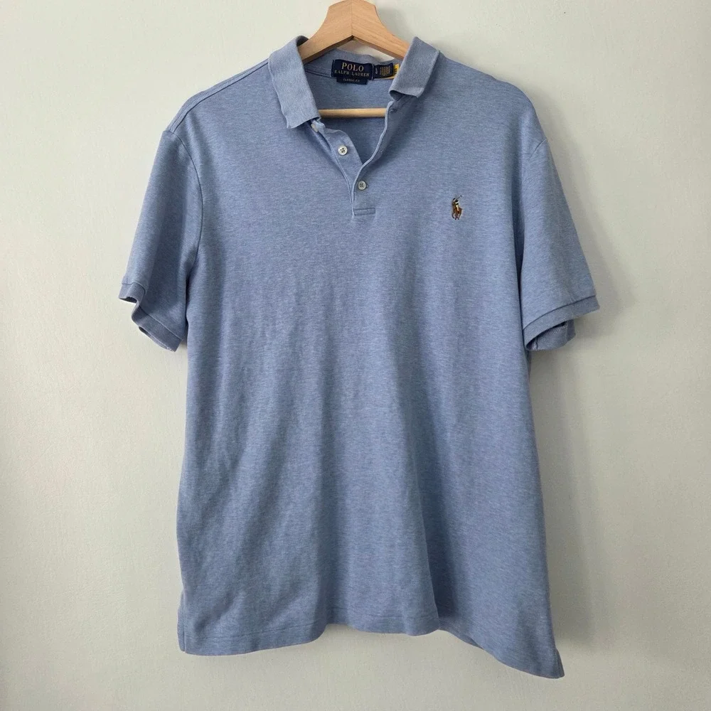 Polo Ralph Lauren‎ Mens Classic Fit Jersey Polo Shirt Blue Heather Large L
